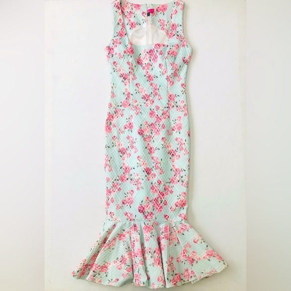 Gorgeous Blue Pink Floral Print Mermaid‎ Dress Size S - Picture 1 of 8